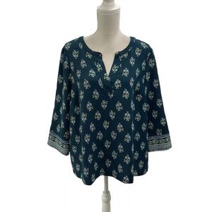 J. Jill Wearever Collection Blouse Women’s Large Relaxed Teal Floral Business